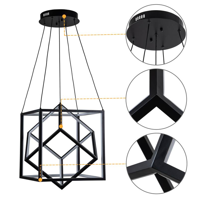 C Cattleya Black Modern Geometric Cube Integrated LED Pendant Light