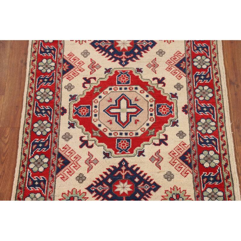 Traditional Beige Kazak Foyer Rug Hand-Knotted Wool Carpet - 2'8" x 3'11"
