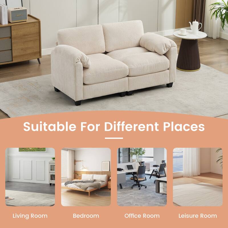 Multi-Seater Corduroy Sectional Sofa, Modular Settee, Included Removable Ottomans