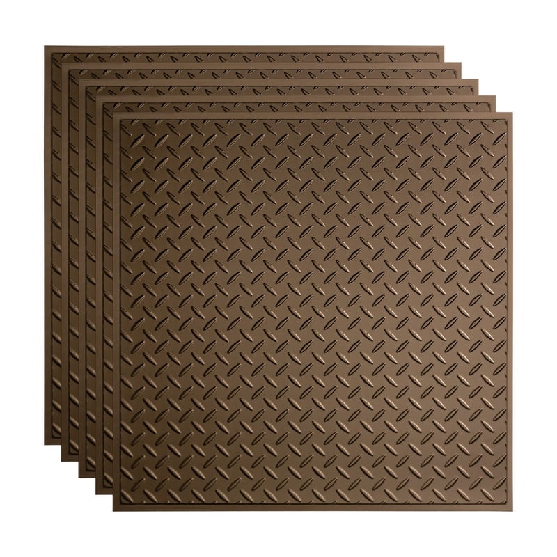 FASÄDE Diamond Plate Revealed Edge Decorative Vinyl 2ft x 2ft Lay in Ceiling Panel in Argent Bronze (5 Pack) - 5 Pack - Argent Bronze