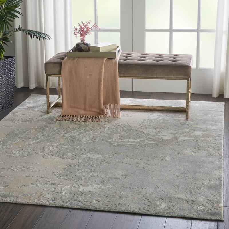 Nourison Silk Shadows Modern Abstract Beige Sheen Area Rug - 5'6" x 7'5" - Sand - Rectangle
