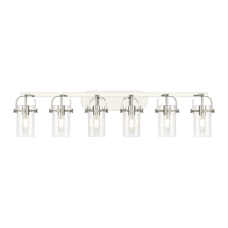 Innovations Lighting 423-6W-10-44 Pilaster II Cylinder Vanity Pilaster - Polished Nickel / Clear