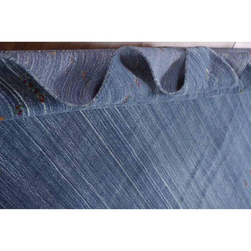 Blue Gabbeh Indian Area Rug Handmade Wool Carpet - 8'0"x 9'8"