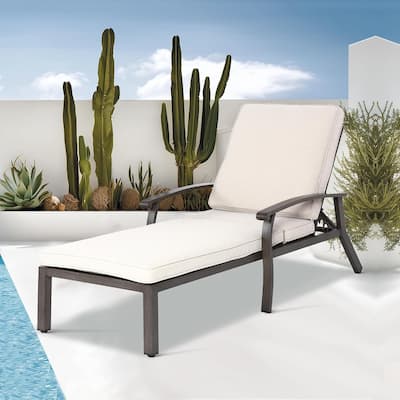 HOMEFUN Outdoor Aluminum Reclining 5-Position Adjustable Backrest Chaise Lounge with Cushion