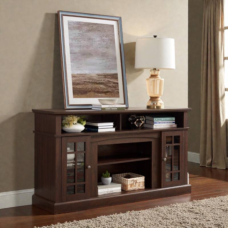 58.25" Classic Espresso TV Stand for 65" TV, Modern Entertainment Console with Open & Closed Storage and Cable Management