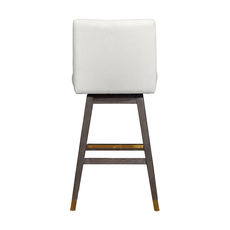 HomeRoots 30" Pearl and Gray Upholstered and Solid Wood Bar Height Swivel Bar Chair
