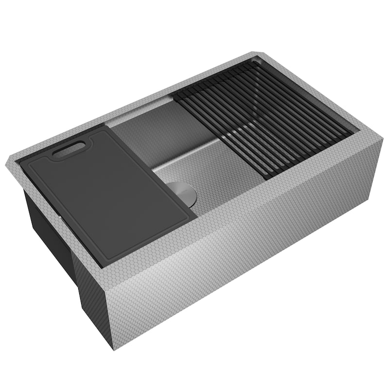 Karran Matrix 33" Apron Front Workstation 16 Gauge Single Bowl Stainless Steel Kitchen Sink with Accessories