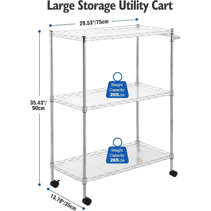 Rolling Storage Cart with Wheels, Rack, Handle for Laundry, Garage, Bathroom, Bar, Kitchen - N/A
