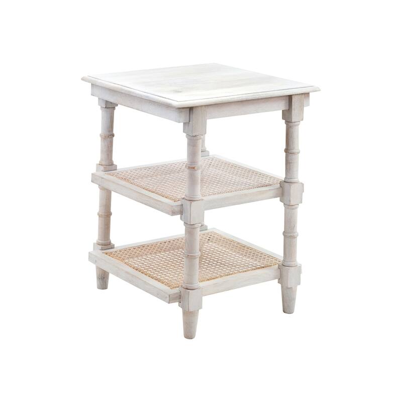 Carolina Living Chesterfield Wood & Cane 3 Shelf Side Table - Natural - Whitewash