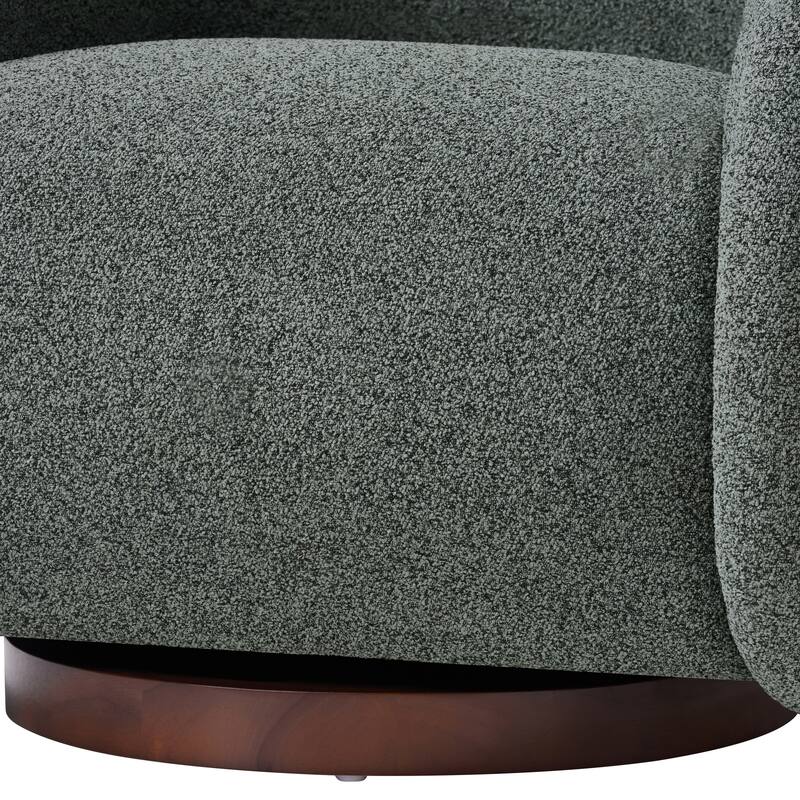 Scott Living - Sabbo Modern Boucle Upholstered 360° Swivel Accent Chair, Walnut-Finished Solid Wood Base & Ergonomic Curved Back