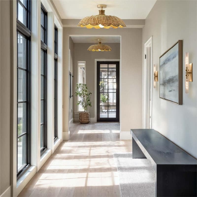 Aurelia Rattan Flush Mount - Rattan Natural 1-Light Handwoven Ceiling Light for Dining Room or Living Room in Modern, Boho Style