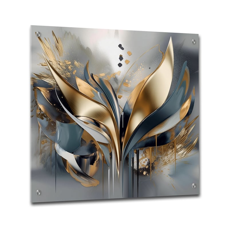 Designart "Abstract Shapes And Lines IV" Abstract Marble Gloss Wall Decor Gold - Modern Acrylic Wall Art For Living Room