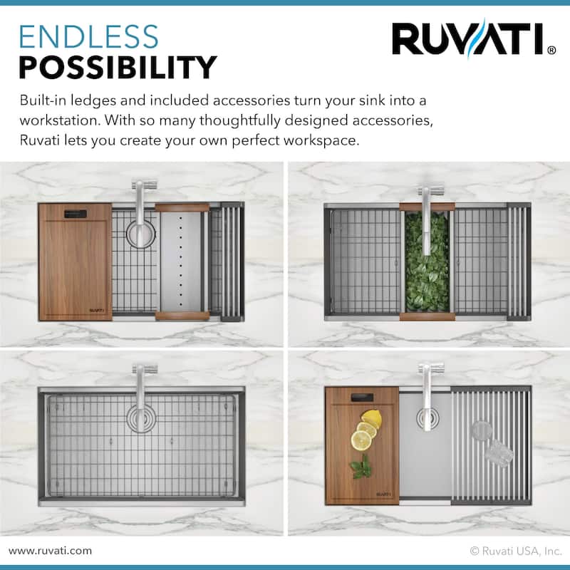Ruvati 33-inch Workstation Ledge Undermount 16 Gauge Kitchen Sink Single Bowl - RVH8303