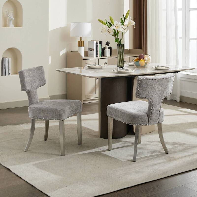 GDF Studio - Mid-Century Chenille Upholstered Dining Chairs with Curved Back & Golden Stainless Steel Legs, Set of 2