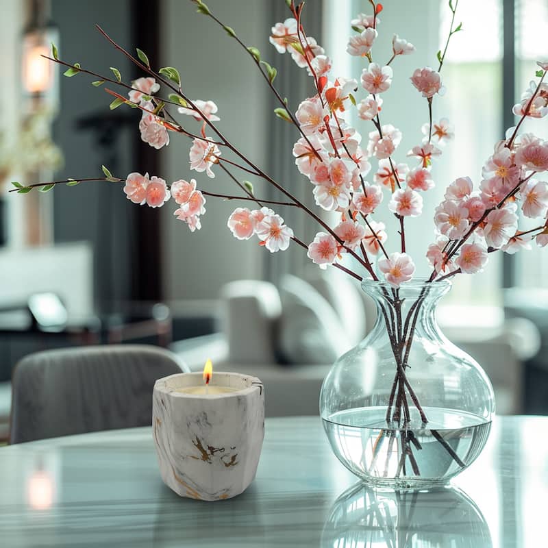 White Gold Marbled Candle Jar 11 Oz Ceramic Floral Aria Home