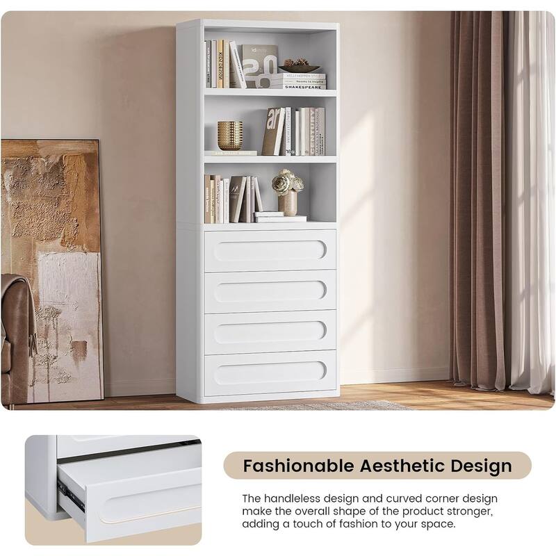 Bookcase with 4 Drawers 72.1" Tall Bookshelf with 3 Storage Shelves