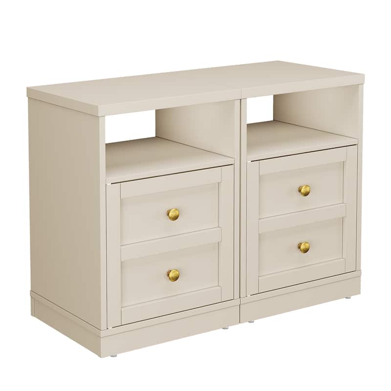 Modern Nightstand with Door & Open Shelf, Set of 2