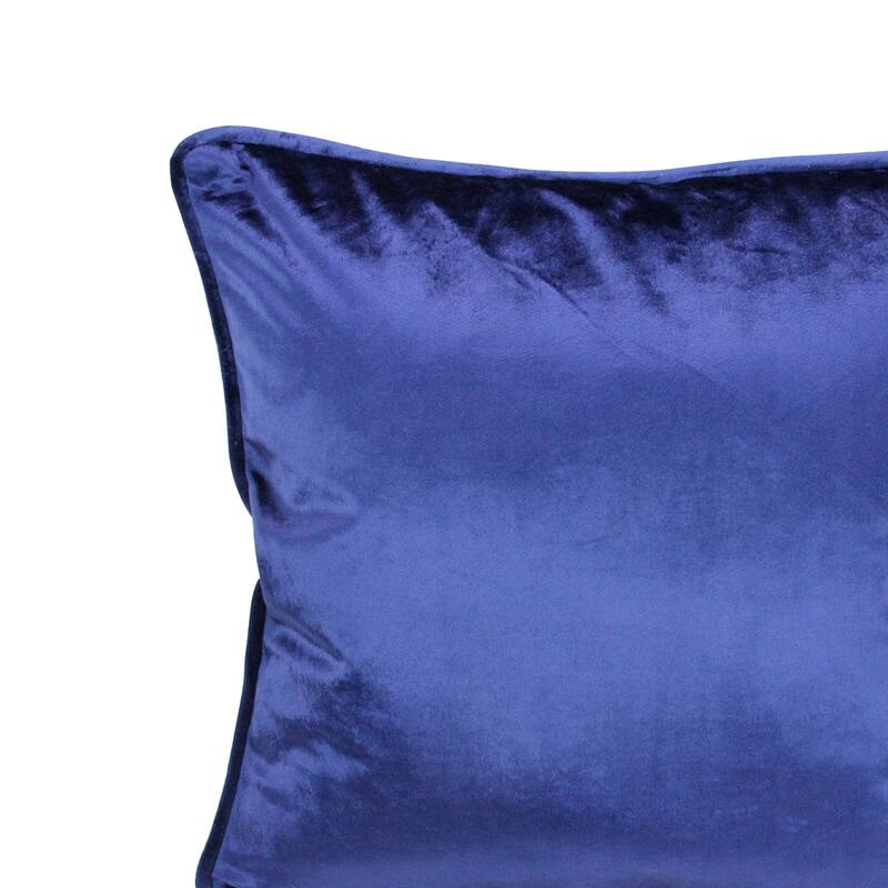 17" Navy Blue Velvet Plush Velvet Solid Square Throw Pillow with Piped Edging
