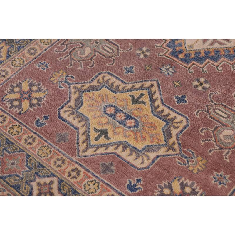 Bohemian Kazak Rebekah Light Purple/Light Blue Wool Rug - 4'0'' x 5'9''