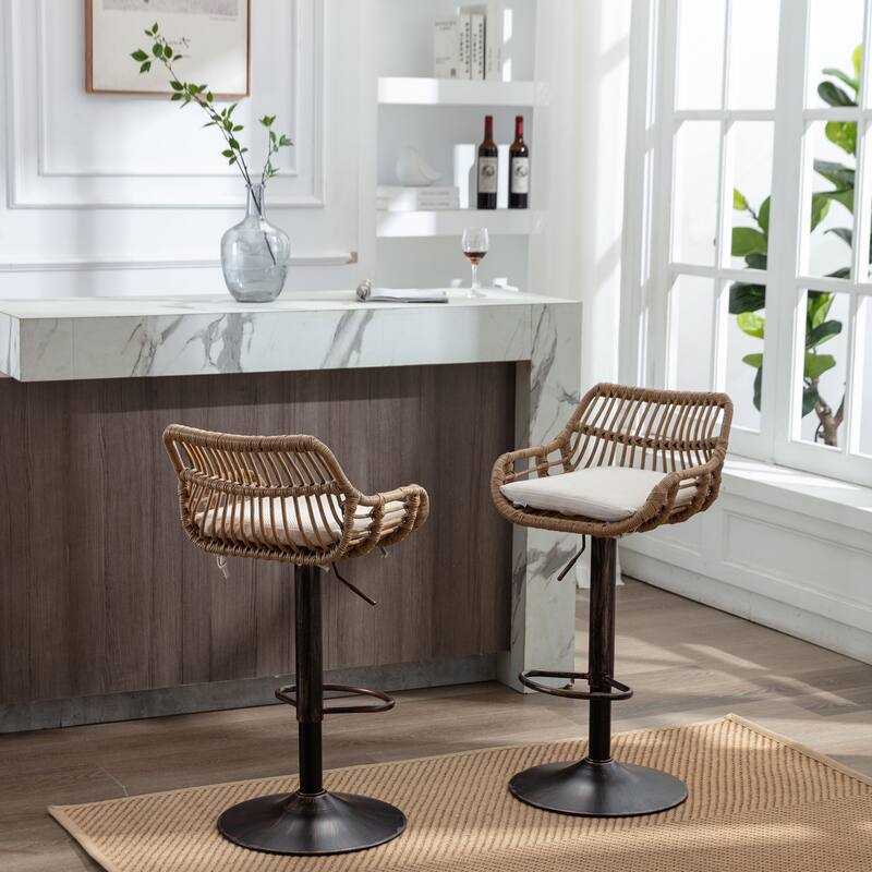 Swivel Bar Stools Set of 2 Adjustable Counter Height Chairs - Beige