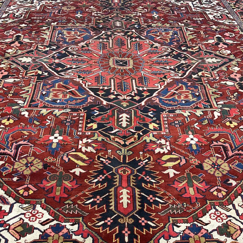 HERAT ORIENTAL Handmade 1920's Antique Heriz Wool Rug - 10'4" x 13'2"