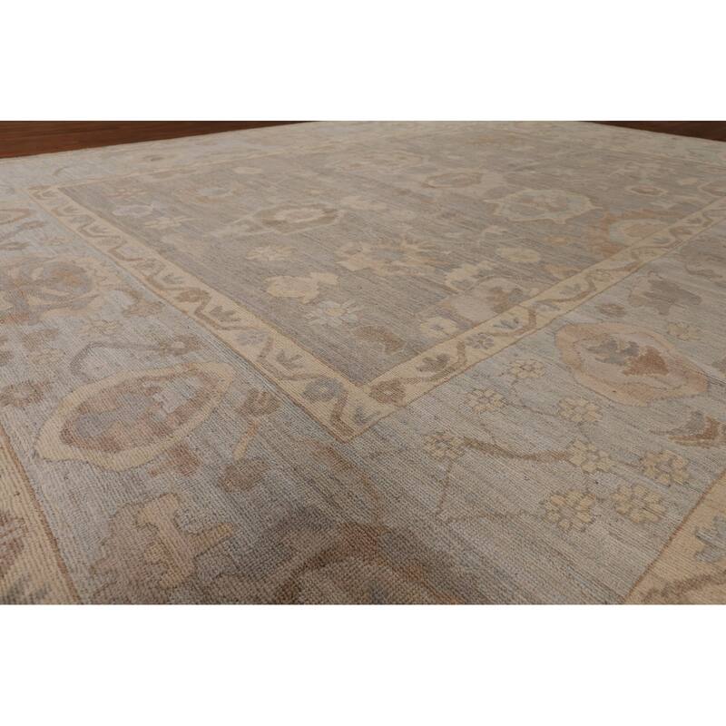 Vegetable Dye Gray Oushak Oriental Area Rug Handmade Wool Carpet - 9'1" x 11'11"