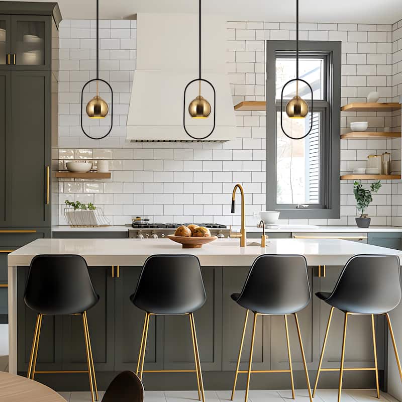 Marden Modern Black Gold 1-Light Metal Kitchen Island Pendant Lights for Dining Room