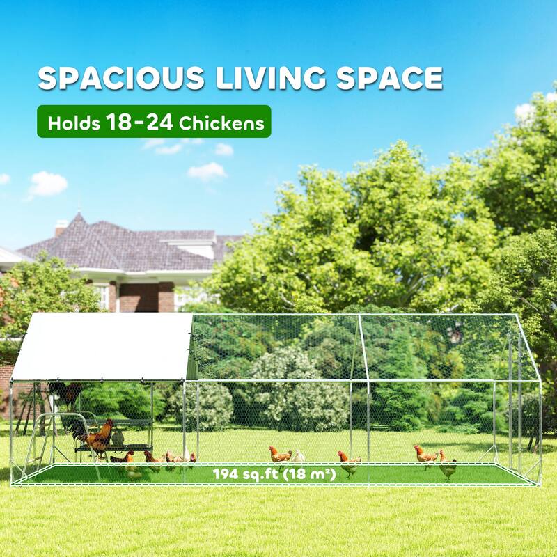 194 sq.ft Chicken Coop with Waterproof 420D Oxford Cover and Galvanized Frame Perches