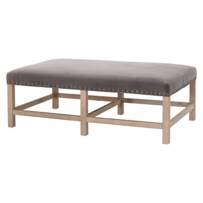 52 Inches Nailhead Trim Fabric Upholstered Coffee Table, Gray