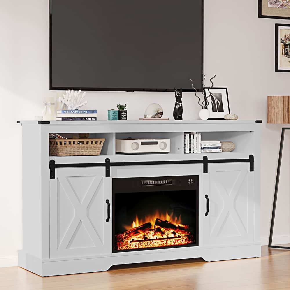 Farmhouse Media Console TV Stand with Fireplace for TVs Up To 70"