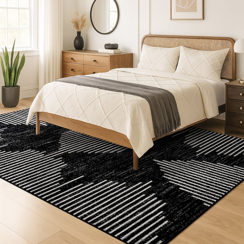 Modern Abstract Area Rug for Living Room, Bedroom, or Entryway - Low Pile Indoor Rug
