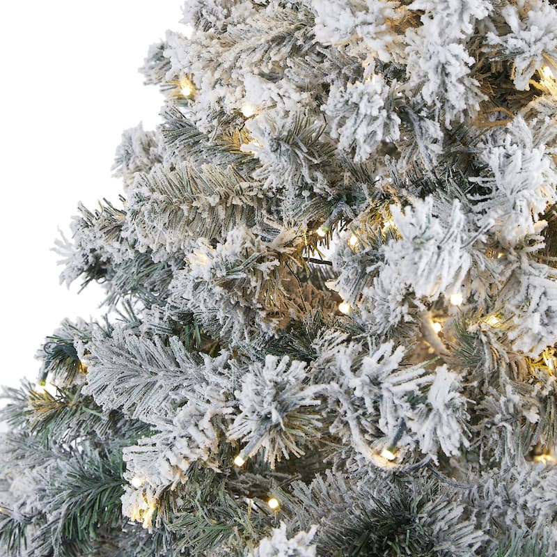 7ft. Flocked Spruce Artificial Christmas Tree with 350 Clear LED Lights & 800 Branches - Snowy Seasonal Holiday X-Mas Tree