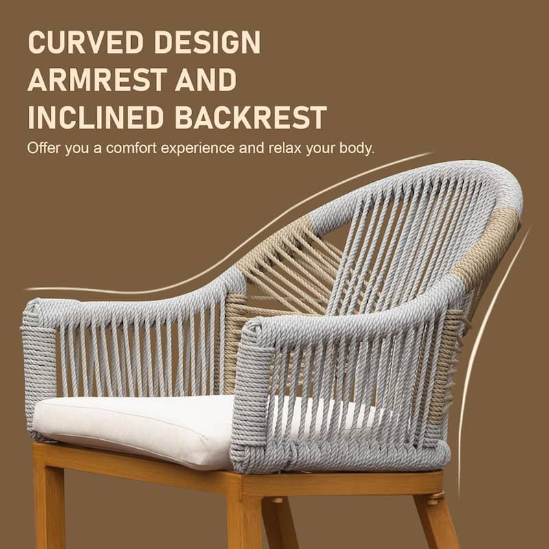 Outdoor Counter Height Bar Chairs with Cushioned Seat and Back, Aluminum Tall Bar stools for Garden, Pool, Patio, Kitchen