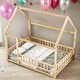 preview thumbnail 15 of 50, Kids and Baby Full Size Wooden Bed House Bed with House Roof ,Fence Guardrails