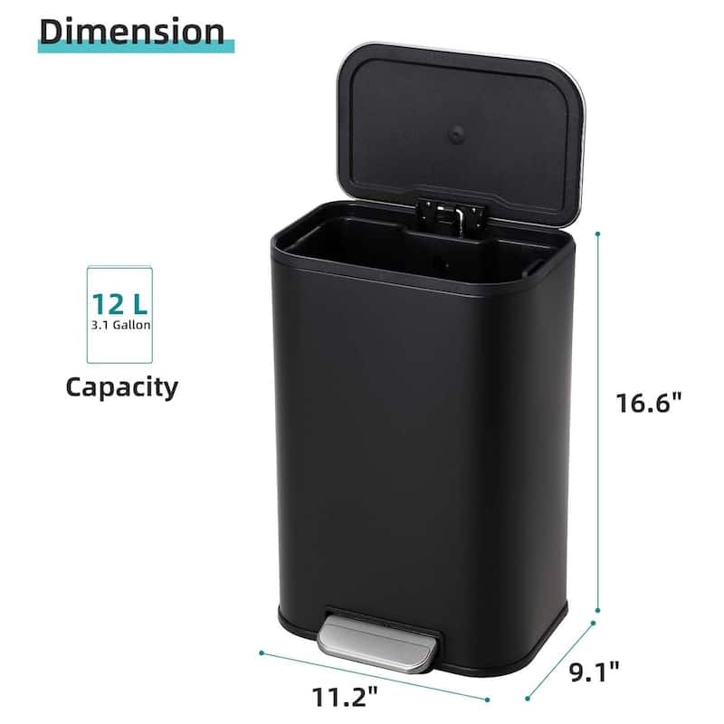3.2 Gallon Trash Can with Soft Close Lid for Bathroom, Kitchen, Home, Office