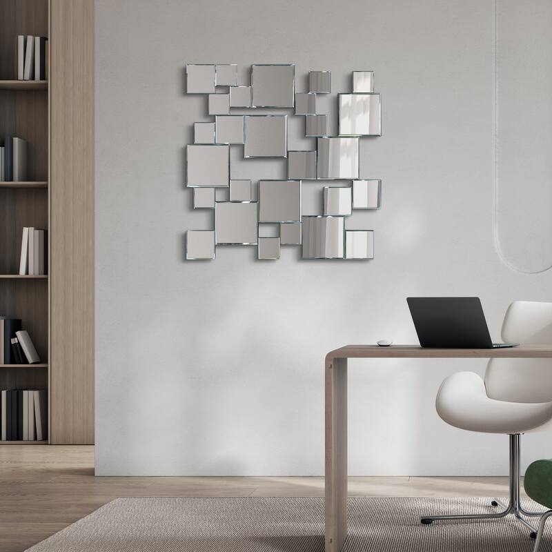 Elegant Cluster Wall Mirror,Beveled Squares Mirror,Bathroom Mirror, 32"x32" - Clear - 32" x 32"