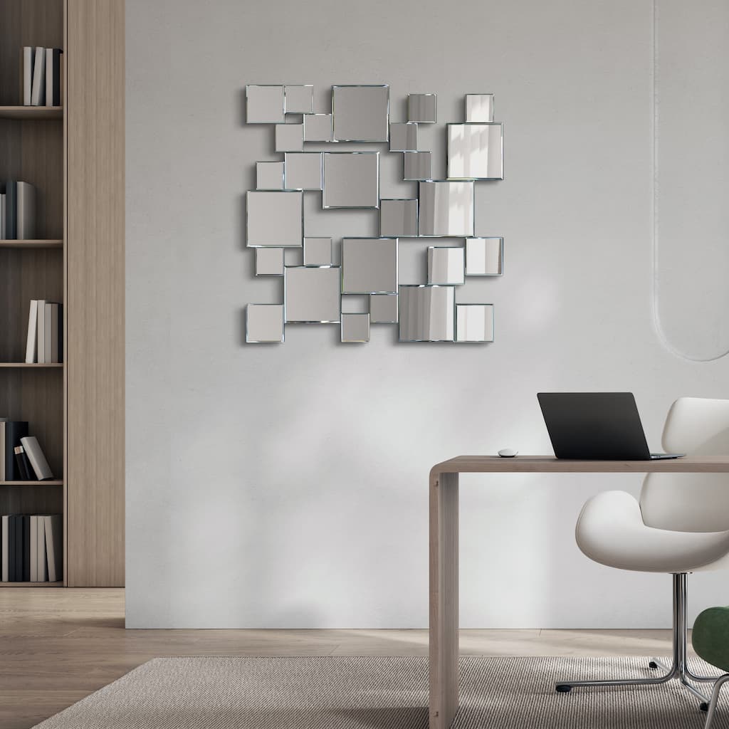 Elegant Cluster Wall Mirror,Beveled Squares Mirror,Bathroom Mirror, 32"x32" - Clear - 32" x 32"