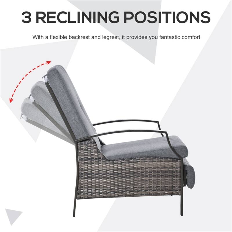 Outdoor Recliner Chair with Cushions Hand Woven PE Wicker Steel Frame Adjustable Three Position Patio Lounge Chair