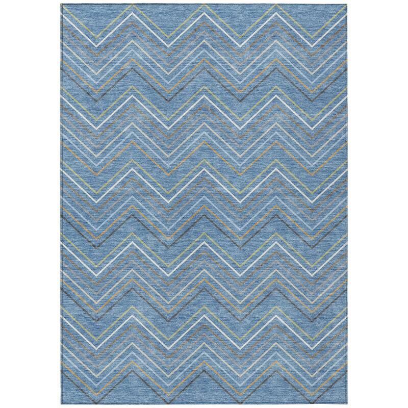Machine Washable Indoor/ Outdoor Modern Chevron Chantille Rug