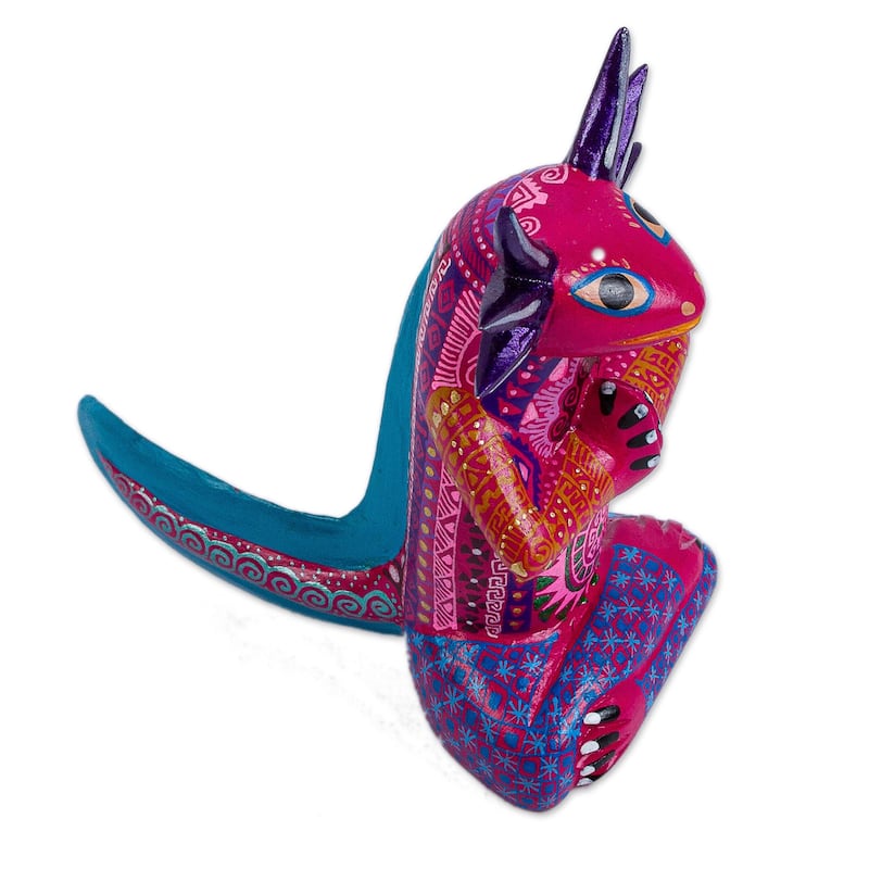 Novica Handmade Lotus Axolotl Wood Alebrije Figurine