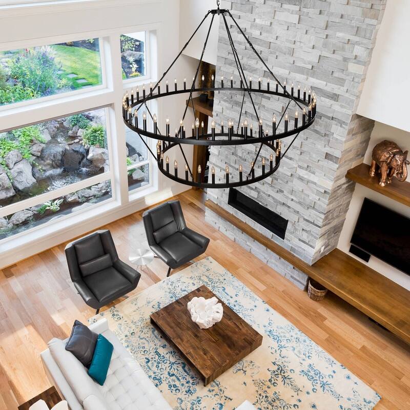Large Modern Farmhouse Candle Chandeliers 2 Tier Black Wagon Wheel Chandeliers