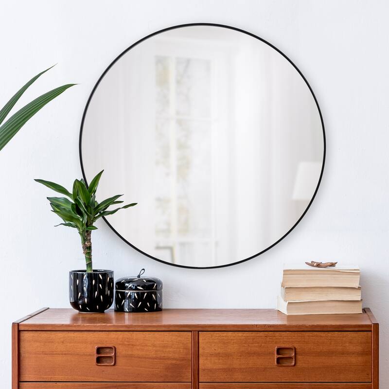 Renwil Claribel Round Modern Wall Mirror - Black - Medium