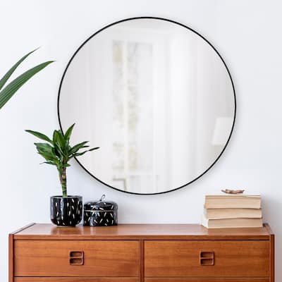 Renwil Claribel Round Modern Wall Mirror - Black - Medium