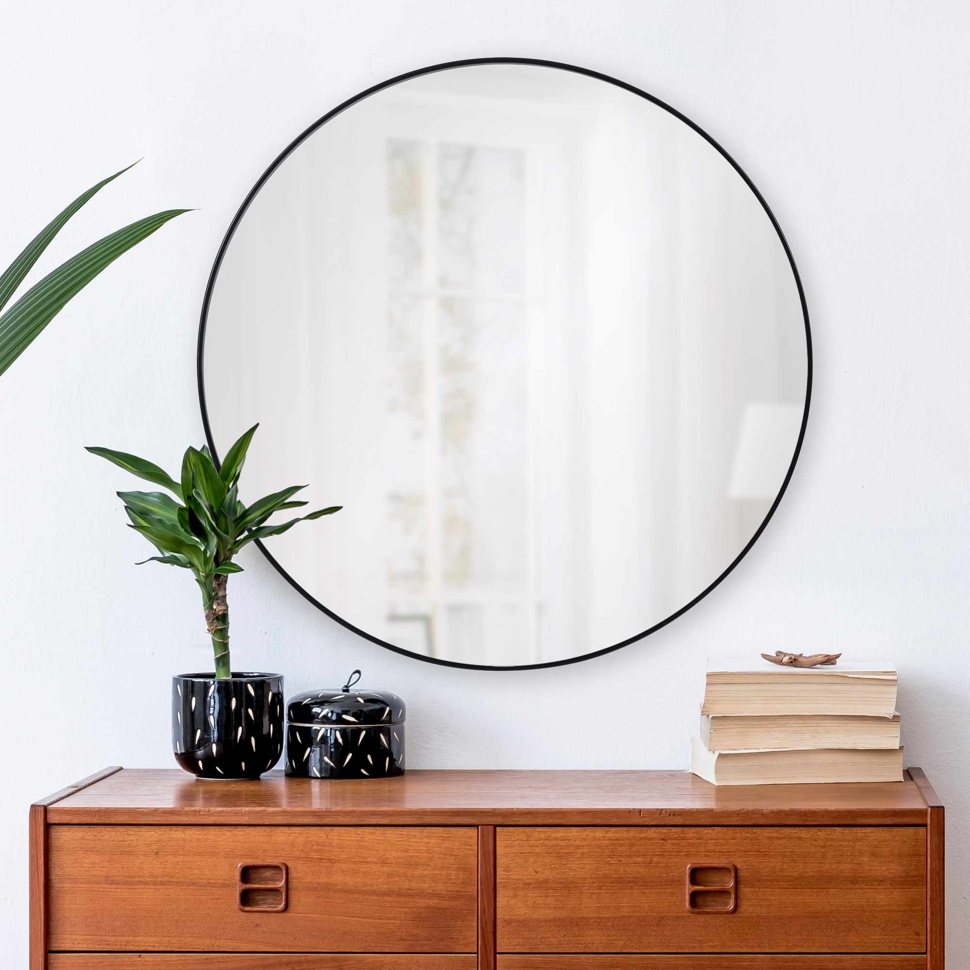 Renwil Claribel Round Modern Wall Mirror - Black - Medium