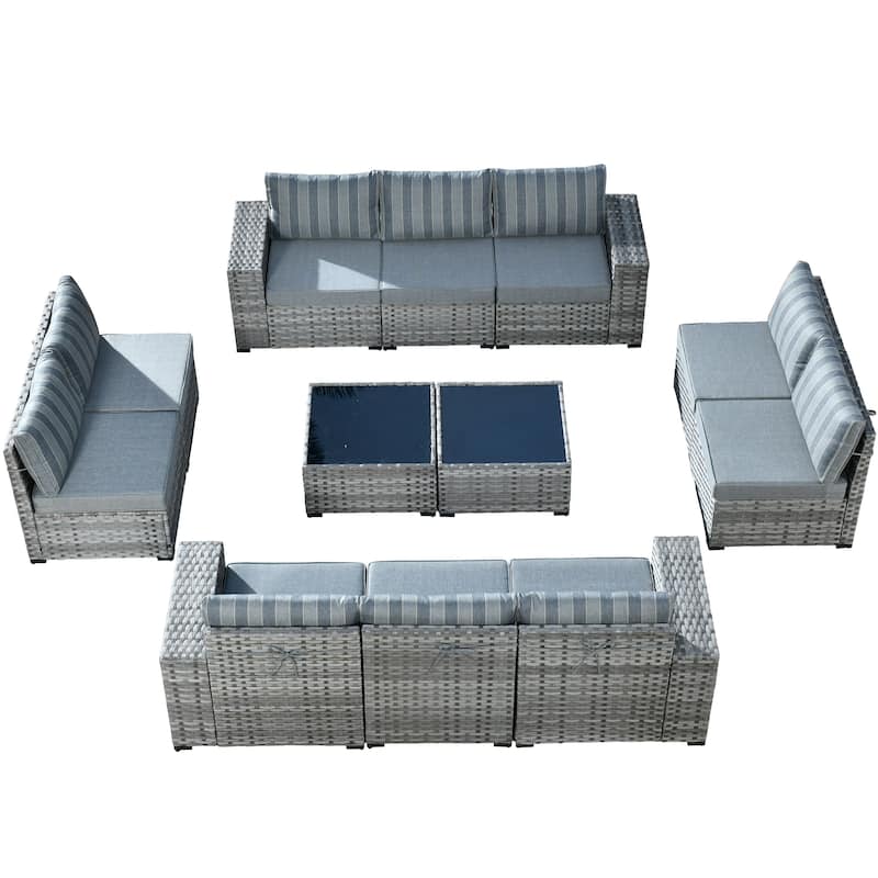 HOOOWOOO 12-Piece Rattan Outdoor Patio Furniture Modular Wide Armrest Sectional Set