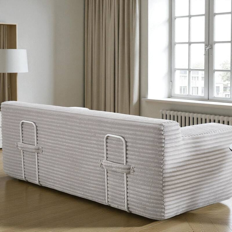 Convertible Memory Foam Loveseat Sofa Bed, No-Assembly Corduroy 2-in-1 Couch with Steel Frame for Small Spaces