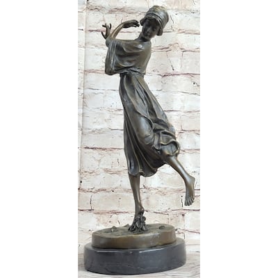 Dancing Woman Girl On One Foot Bronze Statue Sculpture Figure 16 Inches X 12 Inches