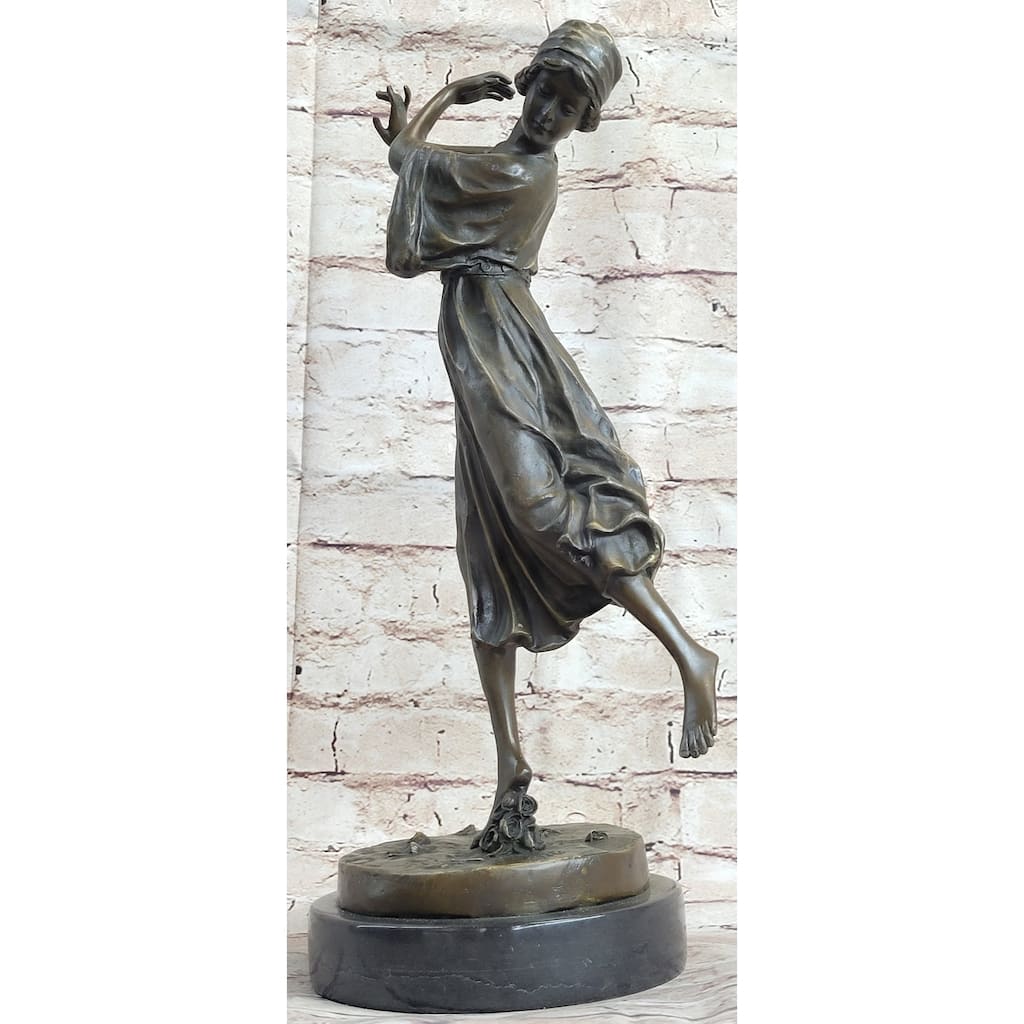 Dancing Woman Girl On One Foot Bronze Statue Sculpture Figure 16 Inches X 12 Inches
