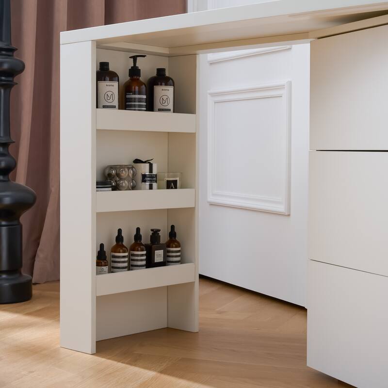 L-Shaped Makeup Vanity Table Extendable Desk 6 Drawers Dresser for Bedroom Dressing Room