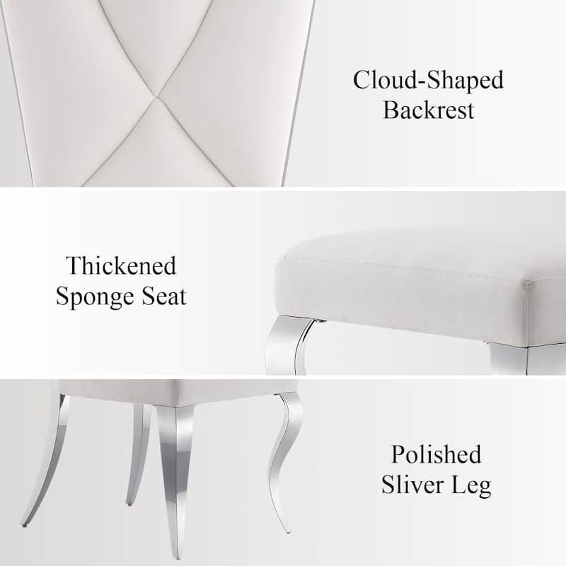 Modern Gorgeous High Back Dining Chairs White Velvet Upholstered Dining Room Chairs with Silver Metal Legs